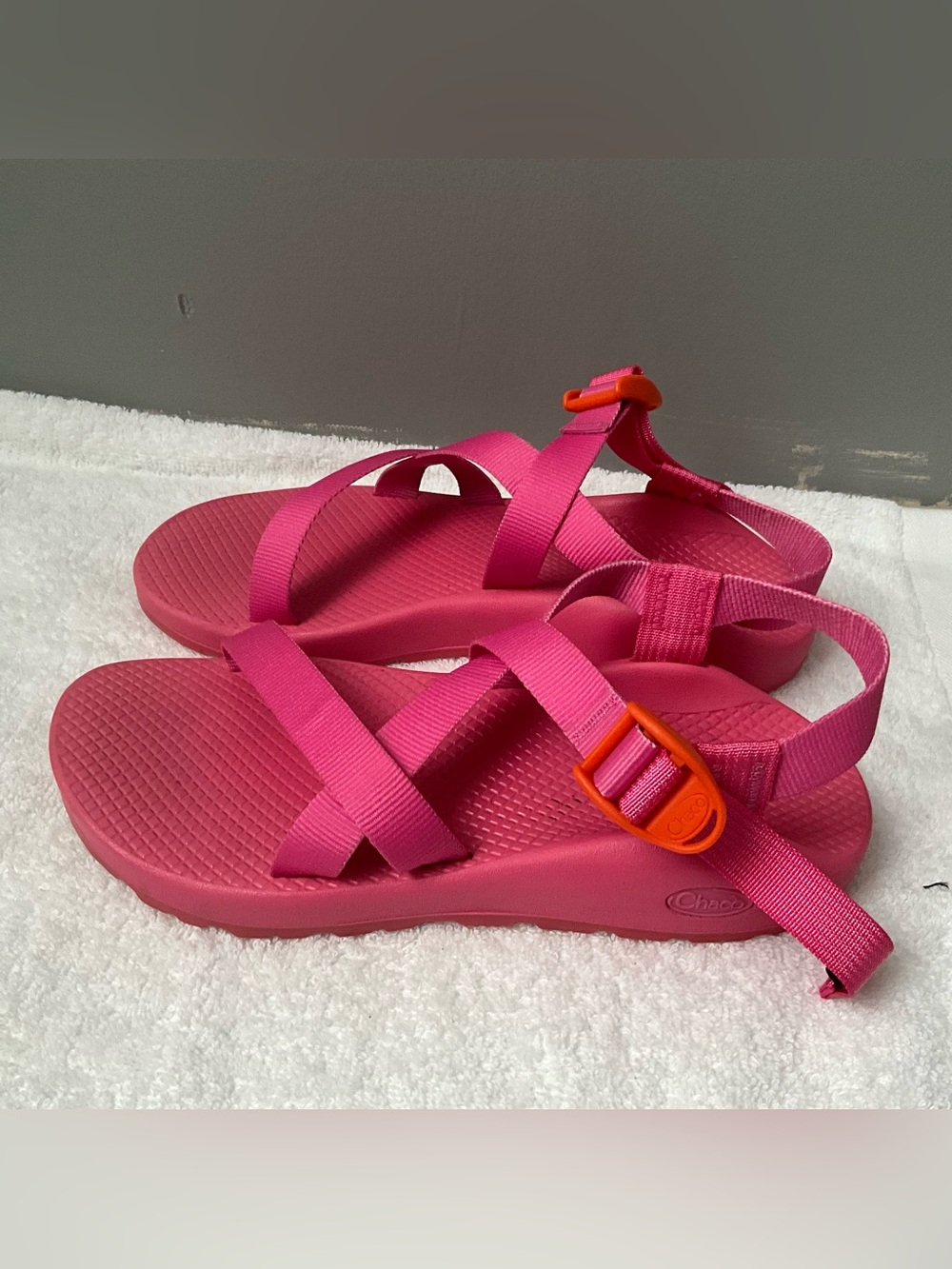 Chaco Women's Hot Pink Sandals with Orange Buckles size 9
